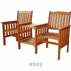 Garden Furniture Love Seat Wooden Bench 2 Seater Patio Twin Chair With Table Set