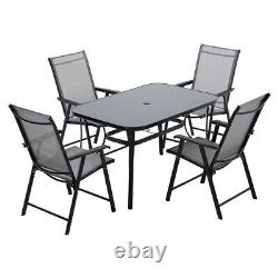 Garden Furniture Patio Set Rectangular Table And 4/6 Seater Chairs +Parasol Hole
