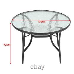 Garden Furniture Patio Set Round Table and Stacking Chairs Parasol Hole 4 Seater