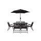 Garden Furniture Patio Summer Set Black 6 Seater Dining Set With Black Parasol
