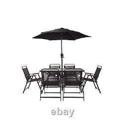 Garden Furniture Patio Summer Set Black 6 Seater Dining Set with Black Parasol