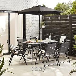 Garden Furniture Patio Summer Set Black 6 Seater Dining Set with Black Parasol