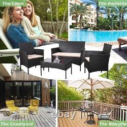 Garden Furniture Rattan 4pc Table & Chair 4 piece Sets Sofa Outdoor Patio Seater