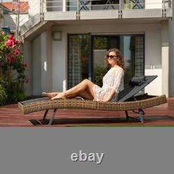 Garden Furniture Rattan Sun Lounger Patio Day Bed Metal Recliner Outdoor