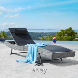 Garden Furniture Rattan Sun Lounger Patio Day Bed Metal Recliner Outdoor