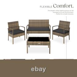 Garden Furniture Set 2 chairs, 1 padded bench, 1 table outdoor patio rattan