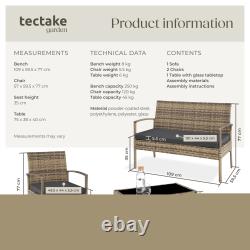 Garden Furniture Set 2 chairs, 1 padded bench, 1 table outdoor patio rattan