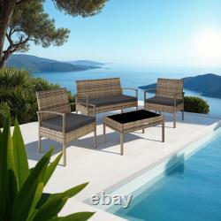 Garden Furniture Set 2 chairs, 1 padded bench, 1 table outdoor patio rattan