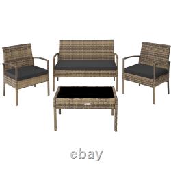 Garden Furniture Set 2 chairs, 1 padded bench, 1 table outdoor patio rattan