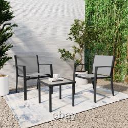Garden Furniture Set 3 Piece Outdoor Patio Chairs & Glass Table Balcony Bistro