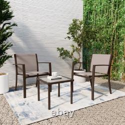 Garden Furniture Set 3 Piece Outdoor Patio Chairs & Glass Table Balcony Bistro