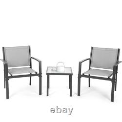 Garden Furniture Set 3 Piece Outdoor Patio Chairs & Glass Table Balcony Bistro