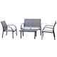 Garden Furniture Set 4 Person Patio Bench Chair Lounge Mesh Seat Tea Table Grey