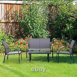 Garden Furniture Set 4 Person Patio Bench Chair Lounge Mesh Seat Tea Table Grey