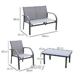 Garden Furniture Set 4 Person Patio Bench Chair Lounge Mesh Seat Tea Table Grey