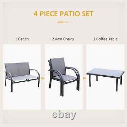 Garden Furniture Set 4 Person Patio Bench Chair Lounge Mesh Seat Tea Table Grey