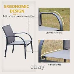 Garden Furniture Set 4 Person Patio Bench Chair Lounge Mesh Seat Tea Table Grey