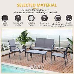 Garden Furniture Set 4 Person Patio Bench Chair Lounge Mesh Seat Tea Table Grey