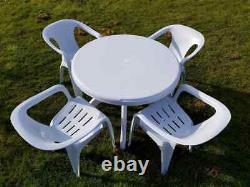 Garden Furniture Set 4 Plastic White Chairs & 1 Round Plastic Table, Patio Sets
