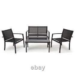 Garden Furniture Set 4 Seater Sofa Chairs Rectangular Table Patio Outdoor Black