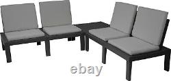 Garden Furniture Set 5pc Black Outdoor Patio Deck Cushioned Chair Coffee Table