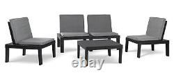 Garden Furniture Set 5pc Black Outdoor Patio Deck Cushioned Chair Coffee Table