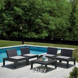 Garden Furniture Set 5pc Black Outdoor Patio Deck Cushioned Chair Coffee Table