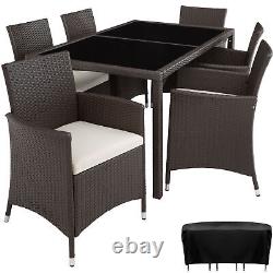 Garden Furniture Set 6 Chairs + Glass Table Patio Outdoor Wicker Rattan USED
