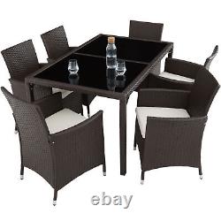 Garden Furniture Set 6 Chairs + Glass Table Patio Outdoor Wicker Rattan USED