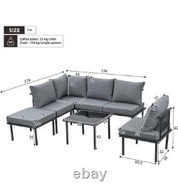 Garden Furniture Set 6 Seater Outdoor Patio Corner Sofa & Table Galvanized Woven