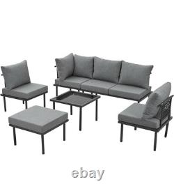 Garden Furniture Set 6 Seater Outdoor Patio Corner Sofa & Table Galvanized Woven