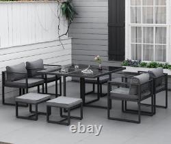 Garden Furniture Set Aluminium 8 Seater Dining Table Chairs Outdoor Cube Patio