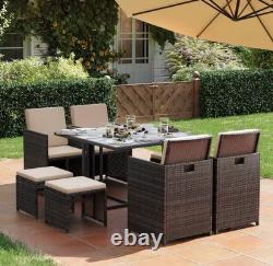 Garden Furniture Set Dining Table Set of 9 PE Rattan Outdoor Patio Furniture