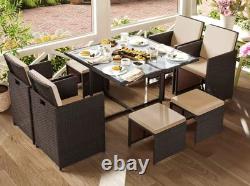 Garden Furniture Set Dining Table Set of 9 PE Rattan Outdoor Patio Furniture