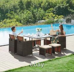 Garden Furniture Set Dining Table Set of 9 PE Rattan Outdoor Patio Furniture