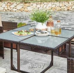 Garden Furniture Set Dining Table Set of 9 PE Rattan Outdoor Patio Furniture