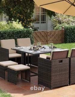 Garden Furniture Set Dining Table Set of 9 PE Rattan Outdoor Patio Furniture
