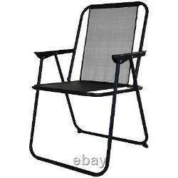 Garden Furniture Set Patio Outdoor Black Rectangular Table Chairs & Parasol 8PC