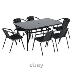 Garden Furniture Set Seater Chairs Rectangular Table Patio Outdoor Black / Clear