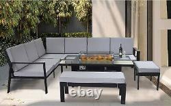 Garden Furniture Set With Fire Pit Table Outdoor Patio Set 10 Seater Sofa Bench