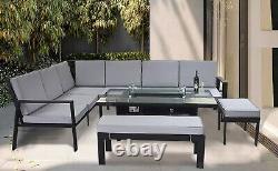 Garden Furniture Set With Fire Pit Table Outdoor Patio Set 10 Seater Sofa Bench
