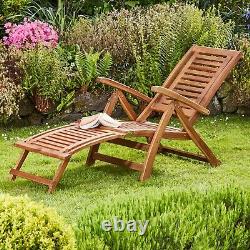 Garden Gear Outdoor Acacia Wood Chair Patio Furniture Seat Recliner Sun Lounger