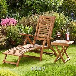 Garden Gear Outdoor Acacia Wood Chair Patio Furniture Seat Recliner Sun Lounger