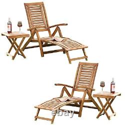 Garden Gear Outdoor Acacia Wood Chair Patio Furniture Seat Recliner Sun Lounger