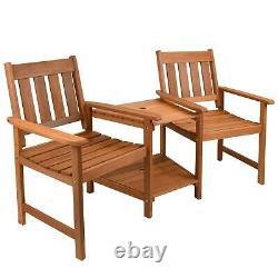 Garden Love Seat Wooden Bench 2 Seater Patio Twin Chair With Table Furniture Set