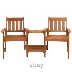 Garden Love Seat Wooden Bench 2 Seater Patio Twin Chair With Table Furniture Set