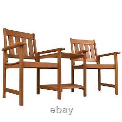 Garden Love Seat Wooden Bench 2 Seater Patio Twin Chair With Table Furniture Set