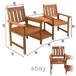 Garden Love Seat Wooden Bench 2 Seater Patio Twin Chair With Table Furniture Set