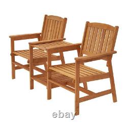 Garden Love Seat Wooden Bench 2 Seater Patio Twin Chair with Table Furniture Set