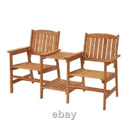 Garden Love Seat Wooden Bench 2 Seater Patio Twin Chair with Table Furniture Set